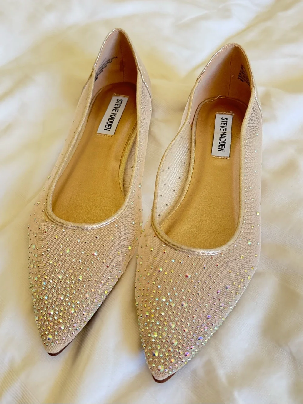 Steve Madden Blush Crystal-Studded Pointed Flats - Picture 1 of 3